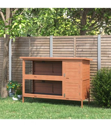 Rabbit Hutch for Two Rabbits Outdoor Guinea Pig Cage w/ Removable Trays, Orange