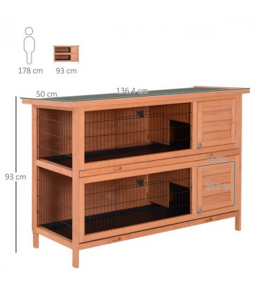 Rabbit Hutch for Two Rabbits Outdoor Guinea Pig Cage w/ Removable Trays, Orange