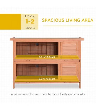 Rabbit Hutch for Two Rabbits Outdoor Guinea Pig Cage w/ Removable Trays, Orange