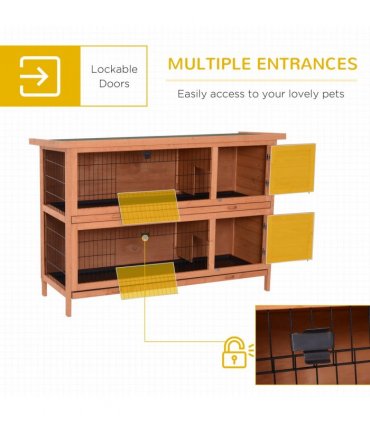 Rabbit Hutch for Two Rabbits Outdoor Guinea Pig Cage w/ Removable Trays, Orange