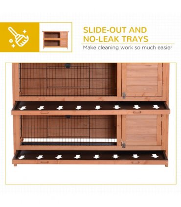 Rabbit Hutch for Two Rabbits Outdoor Guinea Pig Cage w/ Removable Trays, Orange