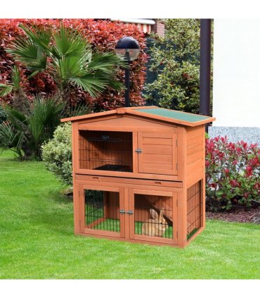 Rabbit Hutch A-Frame Wood Wooden Natural Wood Finish 100.5L x 55W x 101H cm
