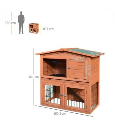 Rabbit Hutch A-Frame Wood Wooden Natural Wood Finish 100.5L x 55W x 101H cm