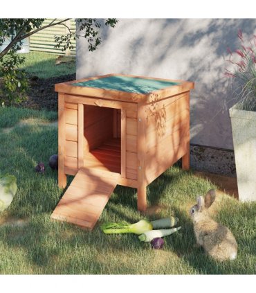 Wooden Rabbit Hutch Bunny Cage Fir wood Natural wood finish 51L x 42W x 43H cm