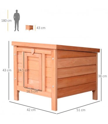 Wooden Rabbit Hutch Bunny Cage Fir wood Natural wood finish 51L x 42W x 43H cm