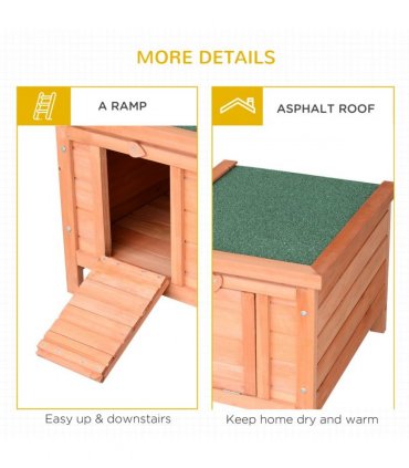 Wooden Rabbit Hutch Bunny Cage Fir wood Natural wood finish 51L x 42W x 43H cm