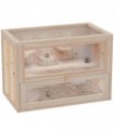 Wooden Hamster Cage Natural Wood Finish 60x35x42cm 2 Levels Mice Rodents Hutch