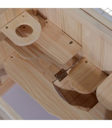 Wooden Hamster Cage Natural Wood Finish 60x35x42cm 2 Levels Mice Rodents Hutch