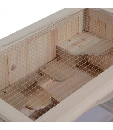 Wooden Hamster Cage Natural Wood Finish 60x35x42cm 2 Levels Mice Rodents Hutch