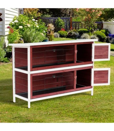 Two-Tier Wooden Rabbit Hutch Brown, white 136.4L x 50W x 93H cm Fir wood