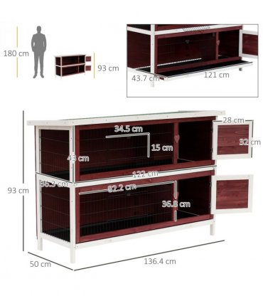 Two-Tier Wooden Rabbit Hutch Brown, white 136.4L x 50W x 93H cm Fir wood