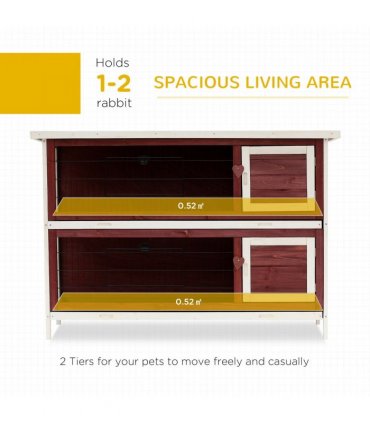 Two-Tier Wooden Rabbit Hutch Brown, white 136.4L x 50W x 93H cm Fir wood