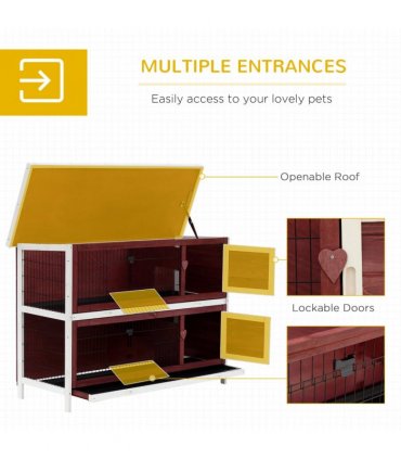 Two-Tier Wooden Rabbit Hutch Brown, white 136.4L x 50W x 93H cm Fir wood