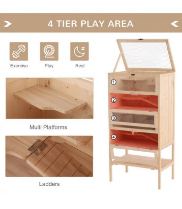 Wooden Hamster Cage Small Animals Pet Rodent Mouse Guinea Pig Play Exercise
