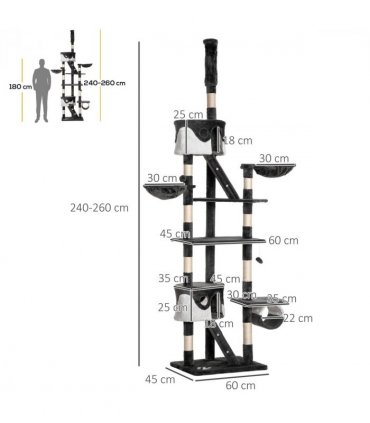 Large Cat Tree Scratching Post Condo Pet House Kitty Play Tunnel Toy 240 - 260H