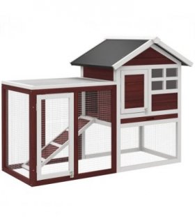 Rabbit Hutch Cage Bunny House Wooden Habitat Pet Small Animal w/ Tray Ramp