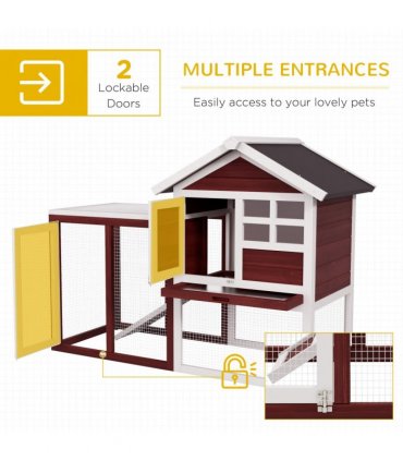 Rabbit Hutch Cage Bunny House Wooden Habitat Pet Small Animal w/ Tray Ramp