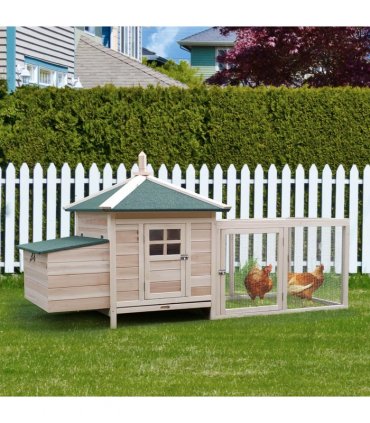 Chicken Coop Small Animal Pet Cage w/ Nesting Box Outdoor Run Backyard Wooden