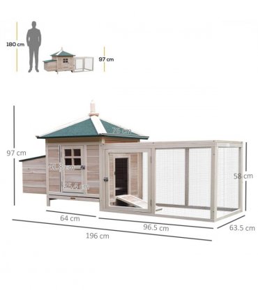 Chicken Coop Small Animal Pet Cage w/ Nesting Box Outdoor Run Backyard Wooden