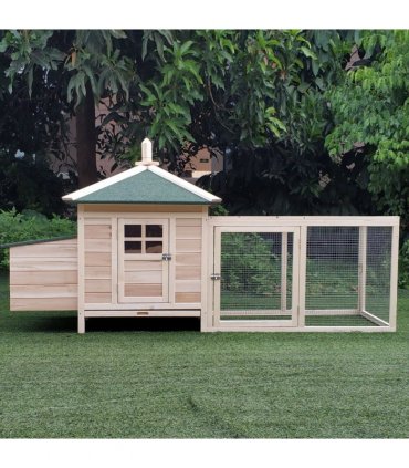 Chicken Coop Small Animal Pet Cage w/ Nesting Box Outdoor Run Backyard Wooden