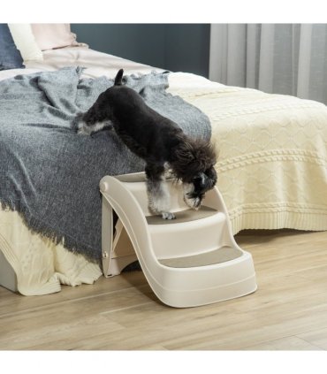 Portable Dog Steps Non-slip Pet Stairs 3-Step Design for High Beds Sofas, Cream