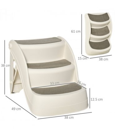 Portable Dog Steps Non-slip Pet Stairs 3-Step Design for High Beds Sofas, Cream