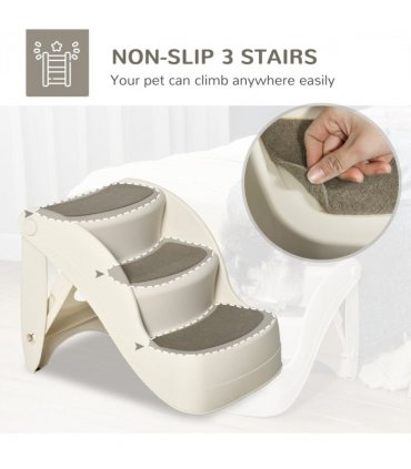 Portable Dog Steps Non-slip Pet Stairs 3-Step Design for High Beds Sofas, Cream
