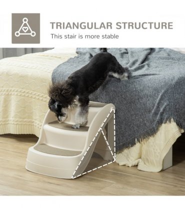 Portable Dog Steps Non-slip Pet Stairs 3-Step Design for High Beds Sofas, Cream