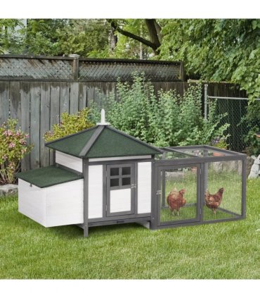 Chicken Coop Small Animal Pet Cage w/ Nesting Box Outdoor Run Backyard Wooden