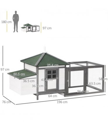 Chicken Coop Small Animal Pet Cage w/ Nesting Box Outdoor Run Backyard Wooden
