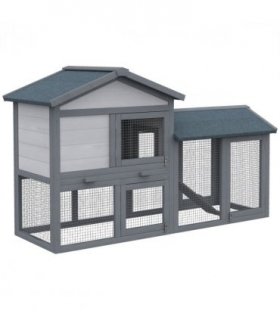 5ft Wooden Rabbit Guniea Pigs Hutch with Run 2 Tiers Outdoor Cage Pet House