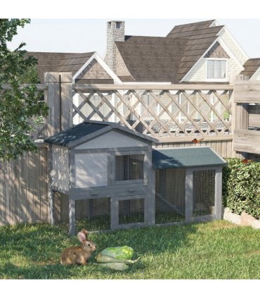 5ft Wooden Rabbit Guniea Pigs Hutch with Run 2 Tiers Outdoor Cage Pet House