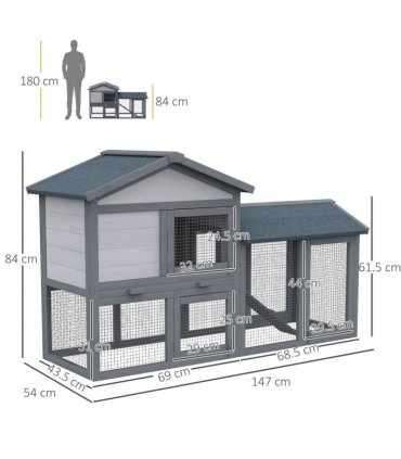 5ft Wooden Rabbit Guniea Pigs Hutch with Run 2 Tiers Outdoor Cage Pet House