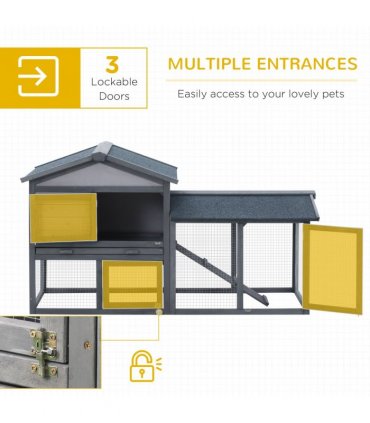 5ft Wooden Rabbit Guniea Pigs Hutch with Run 2 Tiers Outdoor Cage Pet House