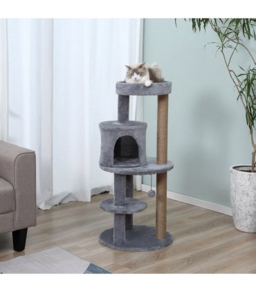 104cm Deluxe Cat Activity Tree w/ Scratching Posts Ear Perch House - Grey