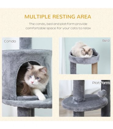 104cm Deluxe Cat Activity Tree w/ Scratching Posts Ear Perch House - Grey
