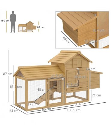 Small Chicken Coop Hen Cage Nesting Box Outdoor Run Wood Color 150.5 x 54 x 87cm