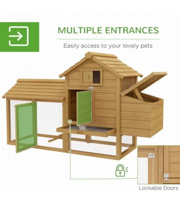 Small Chicken Coop Hen Cage Nesting Box Outdoor Run Wood Color 150.5 x 54 x 87cm