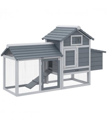 Grey Solid Fir Wood Small Chicken Coop 150.5 x 54 x 87 cm Outdoor Run