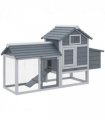Grey Solid Fir Wood Small Chicken Coop 150.5 x 54 x 87 cm Outdoor Run