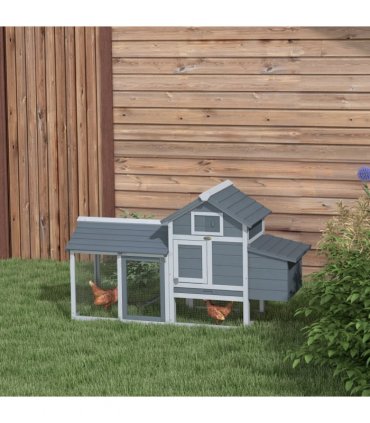 Grey Solid Fir Wood Small Chicken Coop 150.5 x 54 x 87 cm Outdoor Run