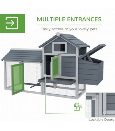 Grey Solid Fir Wood Small Chicken Coop 150.5 x 54 x 87 cm Outdoor Run