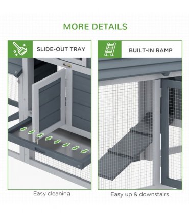Grey Solid Fir Wood Small Chicken Coop 150.5 x 54 x 87 cm Outdoor Run