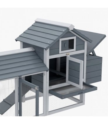 Grey Solid Fir Wood Small Chicken Coop 150.5 x 54 x 87 cm Outdoor Run