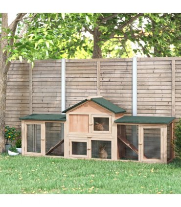 Wooden Rabbit Hutch Bunny Cage Guinea Pig House w/ Slide-out Tray Outdoor Run