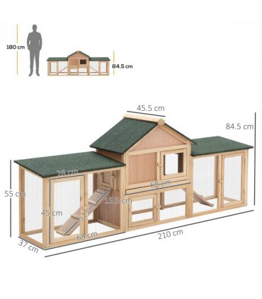Wooden Rabbit Hutch Bunny Cage Guinea Pig House w/ Slide-out Tray Outdoor Run