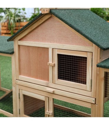 Wooden Rabbit Hutch Bunny Cage Guinea Pig House w/ Slide-out Tray Outdoor Run
