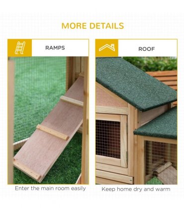 Wooden Rabbit Hutch Bunny Cage Guinea Pig House w/ Slide-out Tray Outdoor Run