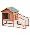 2 Tier Wood Rabbit Hutch Water Resistant Asphalt Roof Ramp 144 x 64.5 x 100 cm