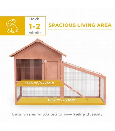 2 Tier Wood Rabbit Hutch Water Resistant Asphalt Roof Ramp 144 x 64.5 x 100 cm